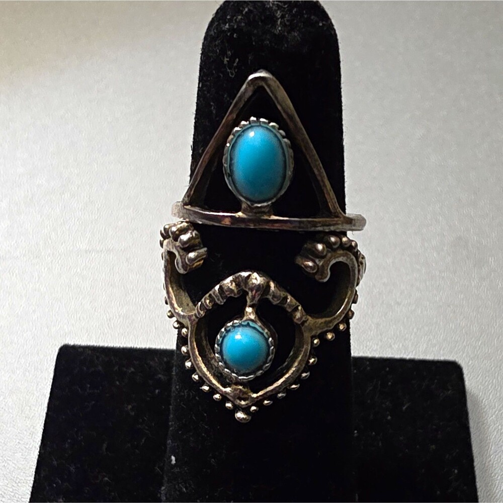 2 Silver Tone Blue Oval Cabochon Bezel Set Cocktail Rings Size 5